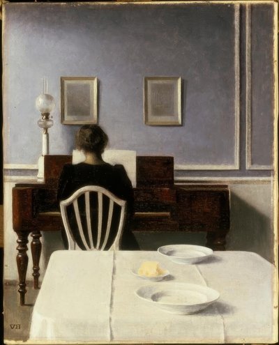 Interior with Young Woman at the Piano by Vilhelm Hammershoi
